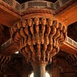 Beautiful detailed carvings of Mughal architecture at Diwan-i-Khas, Fatehpur Sikri.