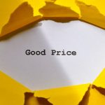 Yellow paper torn to reveal 'Good Price'. Perfect for sales and marketing concepts.