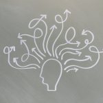 Conceptual chalk drawing illustrating mental health challenges with arrows representing thoughts.